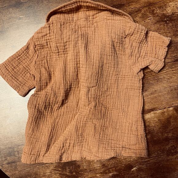 Rabbit + Bear Brown Organic Cotton Gauze Short Sleeve Button Up Shirt Baby 24M - Picture 8 of 8